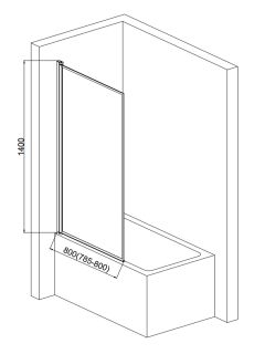 Шторка на ванну AQUAme AQM2859-L левая 80см чёрный матовый